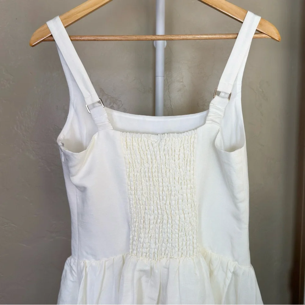 Ever New Heidi Bubble Hem Mini Dress Size 8 Cream Ivory Linen Blend NWT